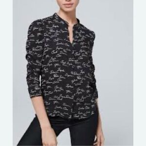 White House Black Market Women’s Writing Dream Print Size XS Ruched Sleeves